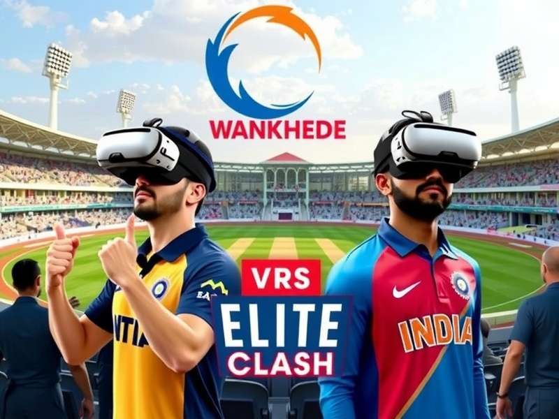 VR Cricket Elite Clash game cover showing Indian players in VR gear at Wankhede Stadium