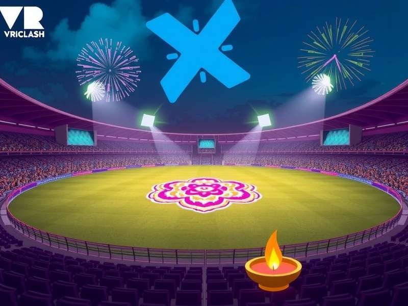 Diwali-themed stadium in VR Cricket Elite Clash with rangoli and fireworks