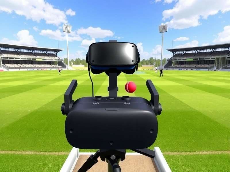 VR setup showing VR Cricket Elite Clash running on Oculus Quest